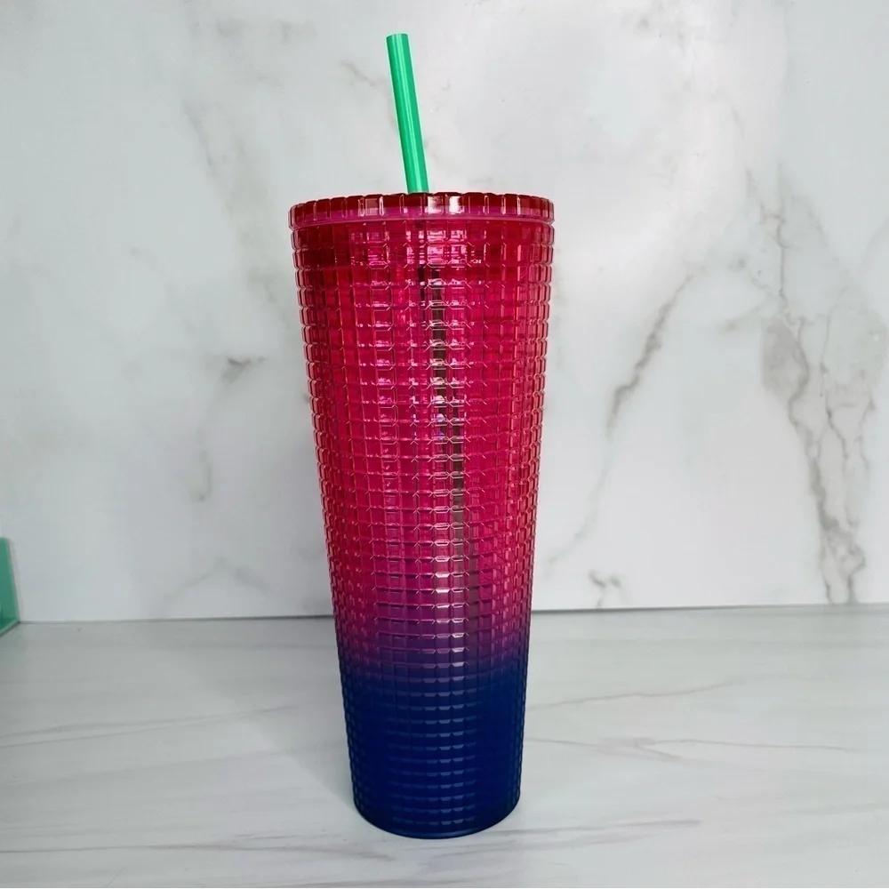 Starbucks 2022 Watermelon Pink Purple Gradient Ombre Grid 24oz Venti Tumbler Cup